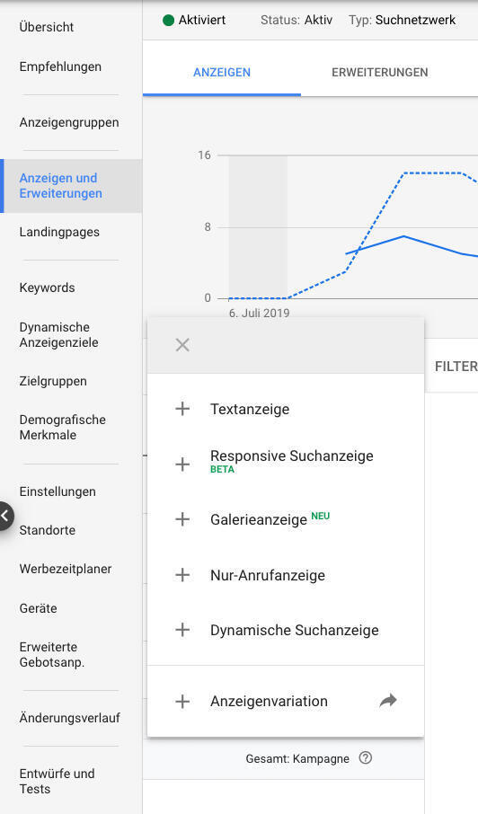 Google Ads - Galerieanzeigen in der Suche - Kombination aus Search und Display